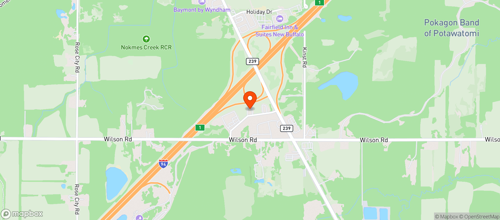Map showing Jars New Buffalo Exit 1