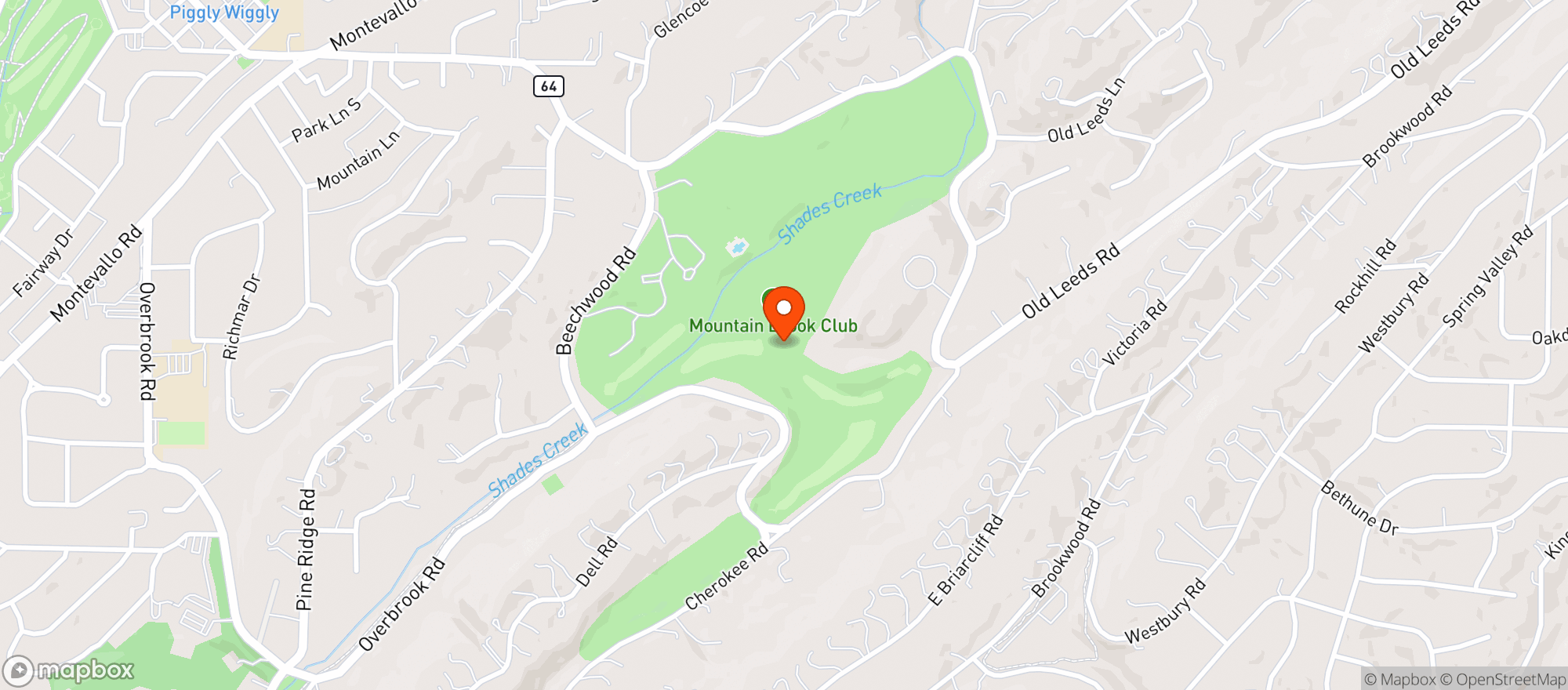Map showing Mountain Brook Club