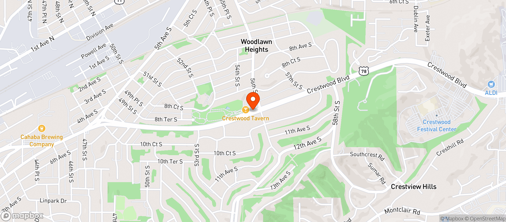 Map showing Crestwood Tavern