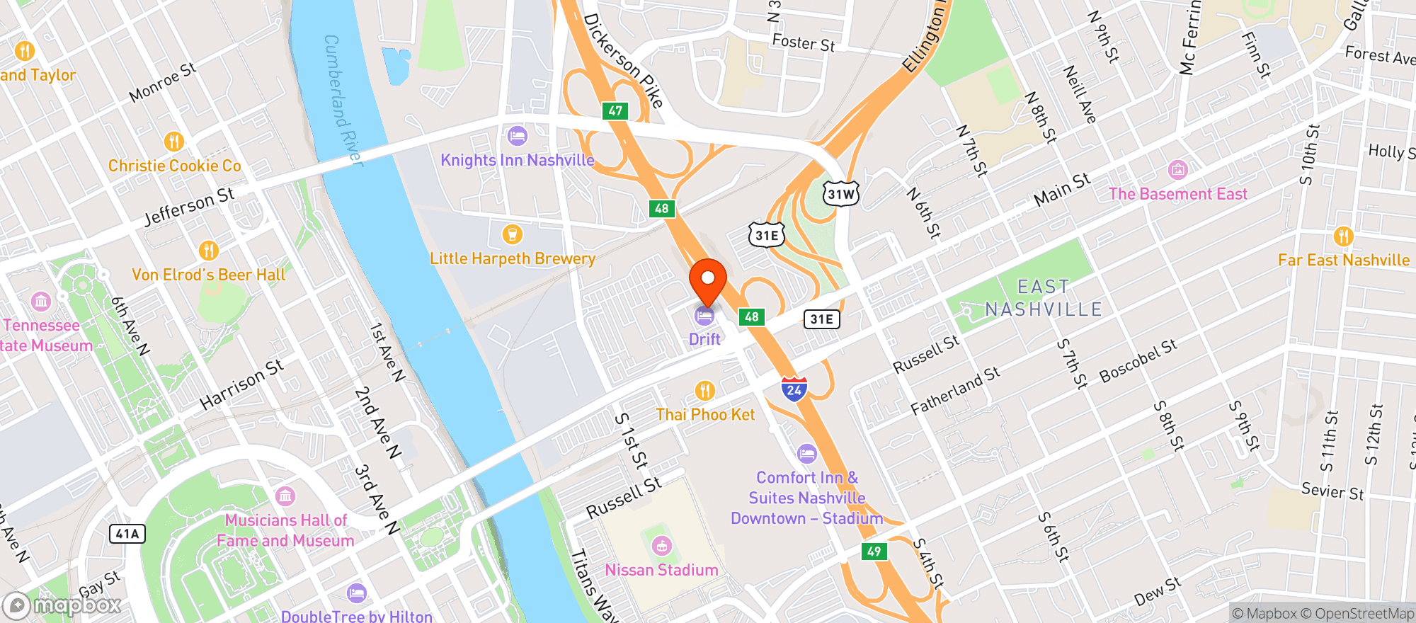 Map showing DRIFT NASHVILLE HOTEL