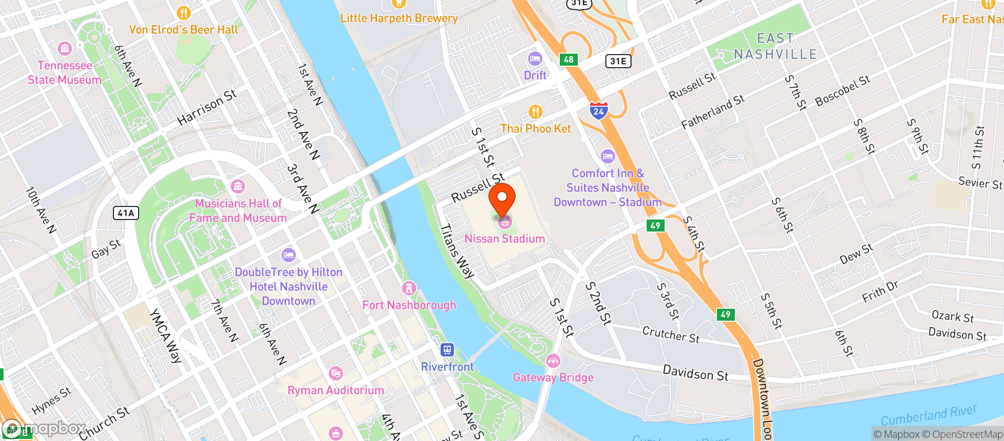Map showing Levy Nissan Stadium