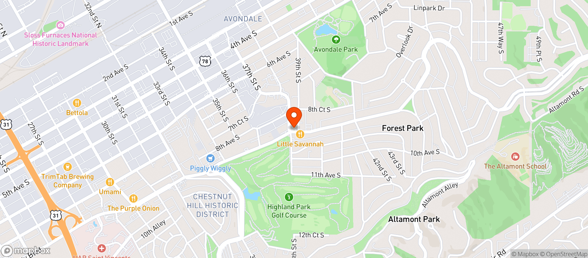 Map showing Clairmont Texaco