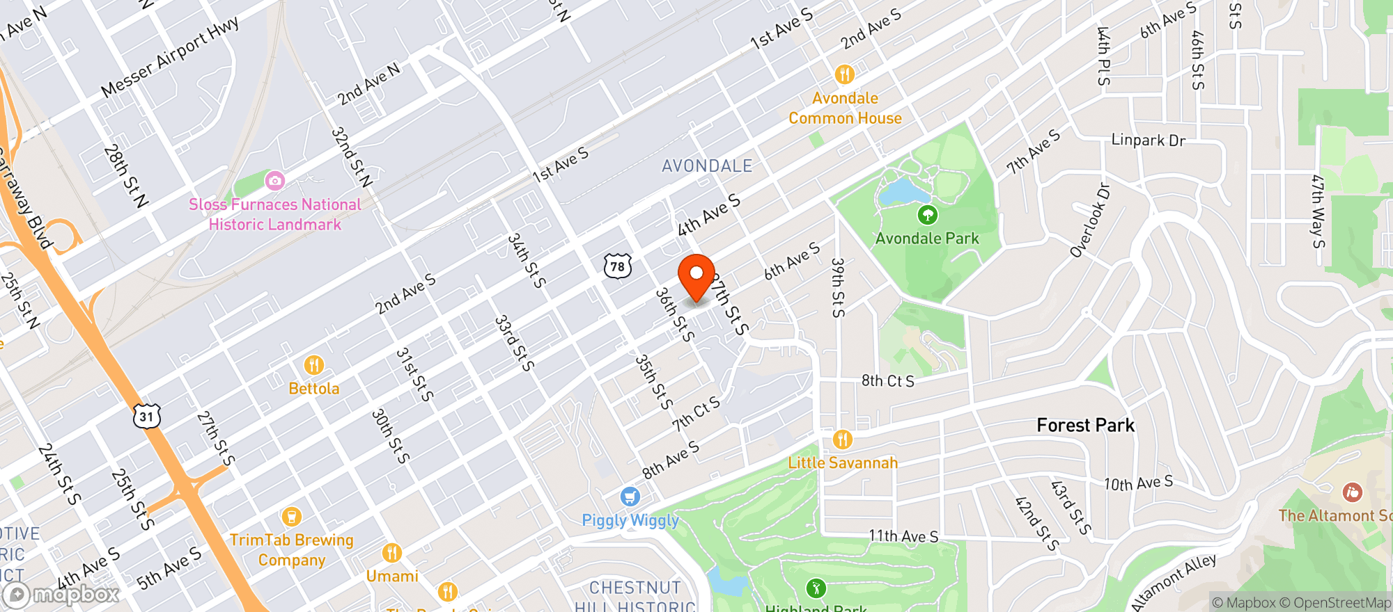 Map showing Brown Derby