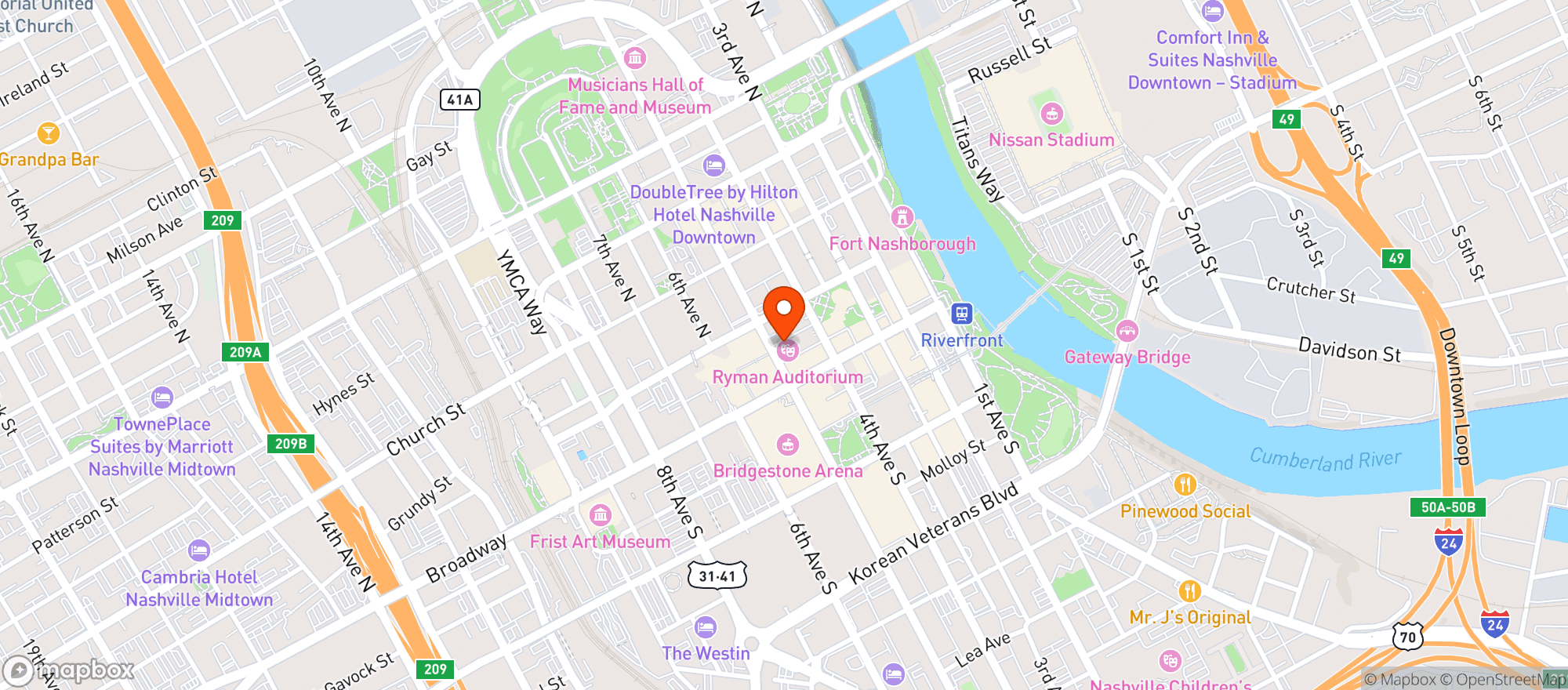 Map showing Ryman Auditorium