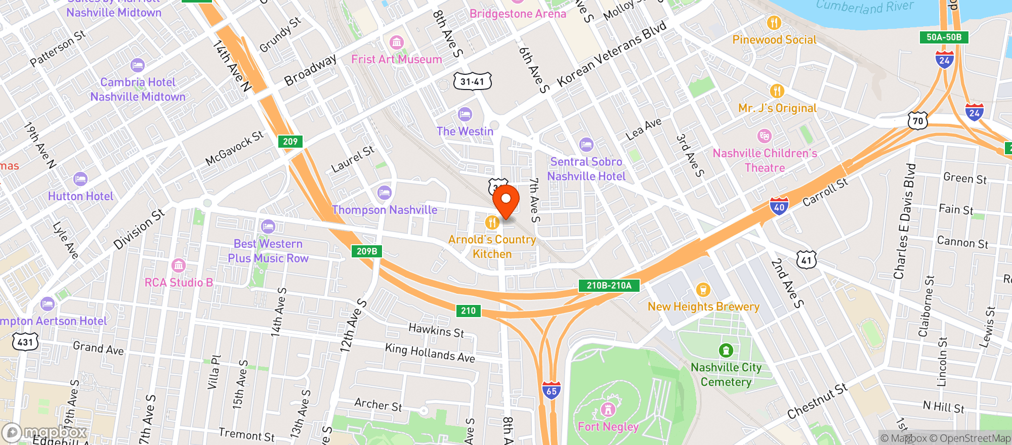 Map showing Blind Barber Nashville