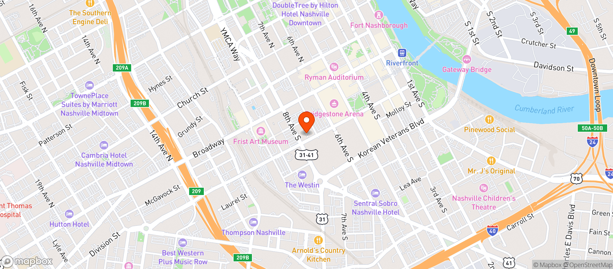 Map showing 1 Hotel Nashville