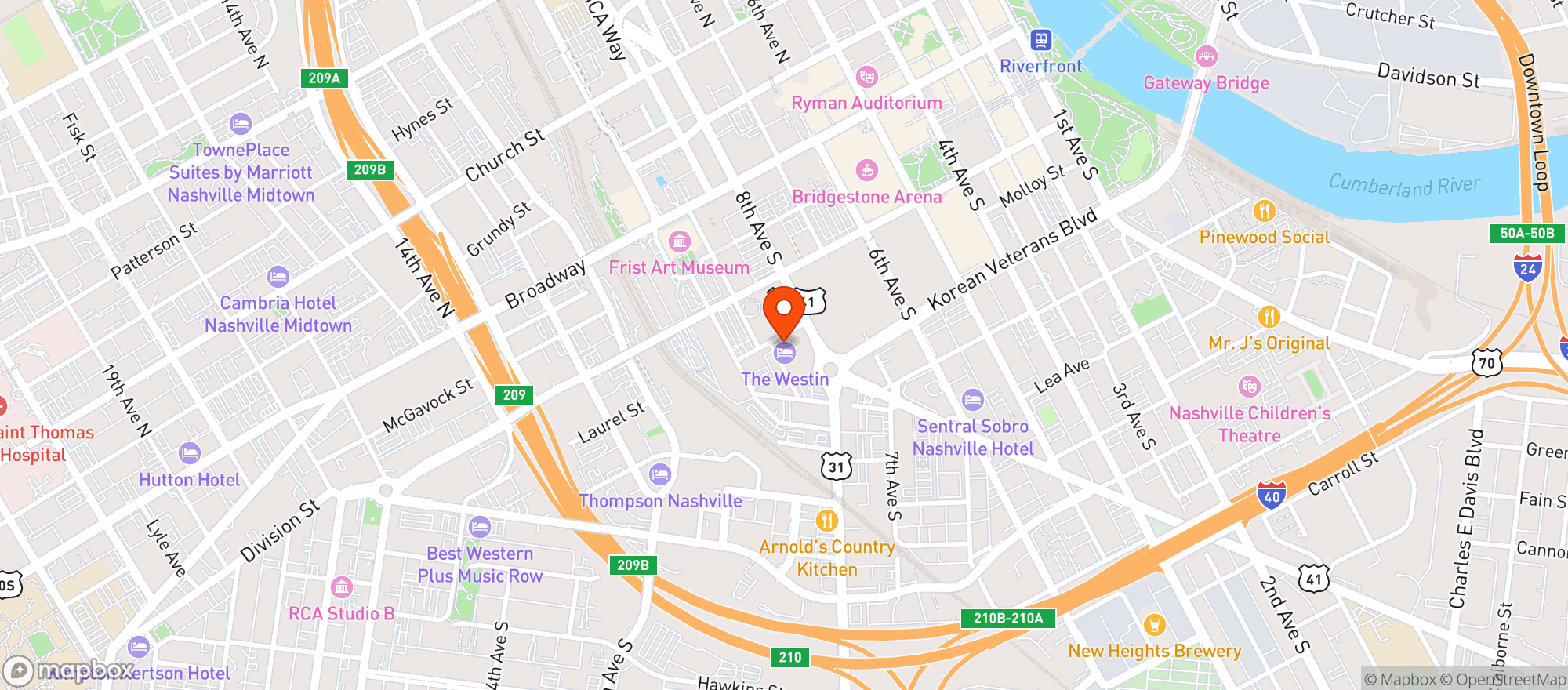 Map showing The Westin Hotel