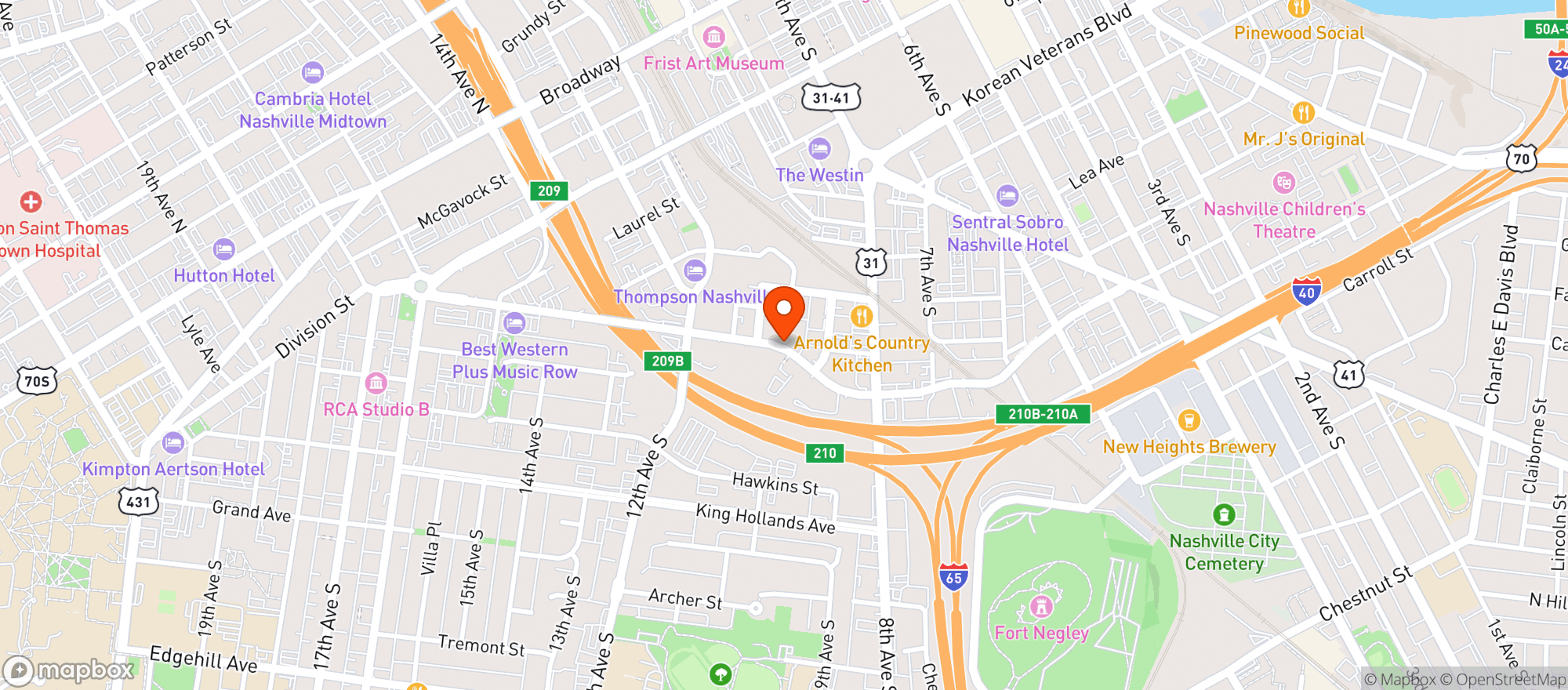 Map showing Canopy Homewood by Hilton Nashville Downtown
