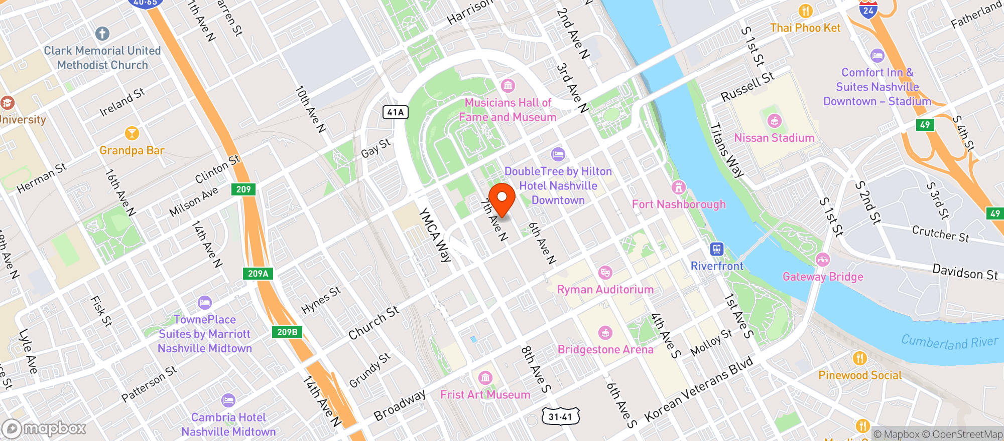 Map showing Sheraton Nashville Downtown