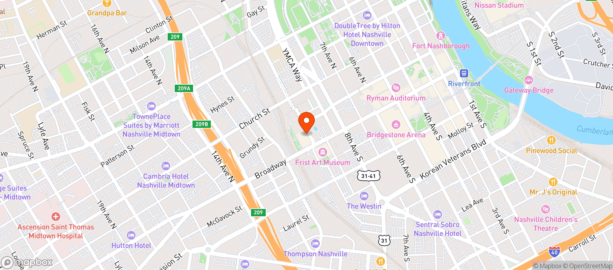 Map showing Grand Hyatt Nashville
