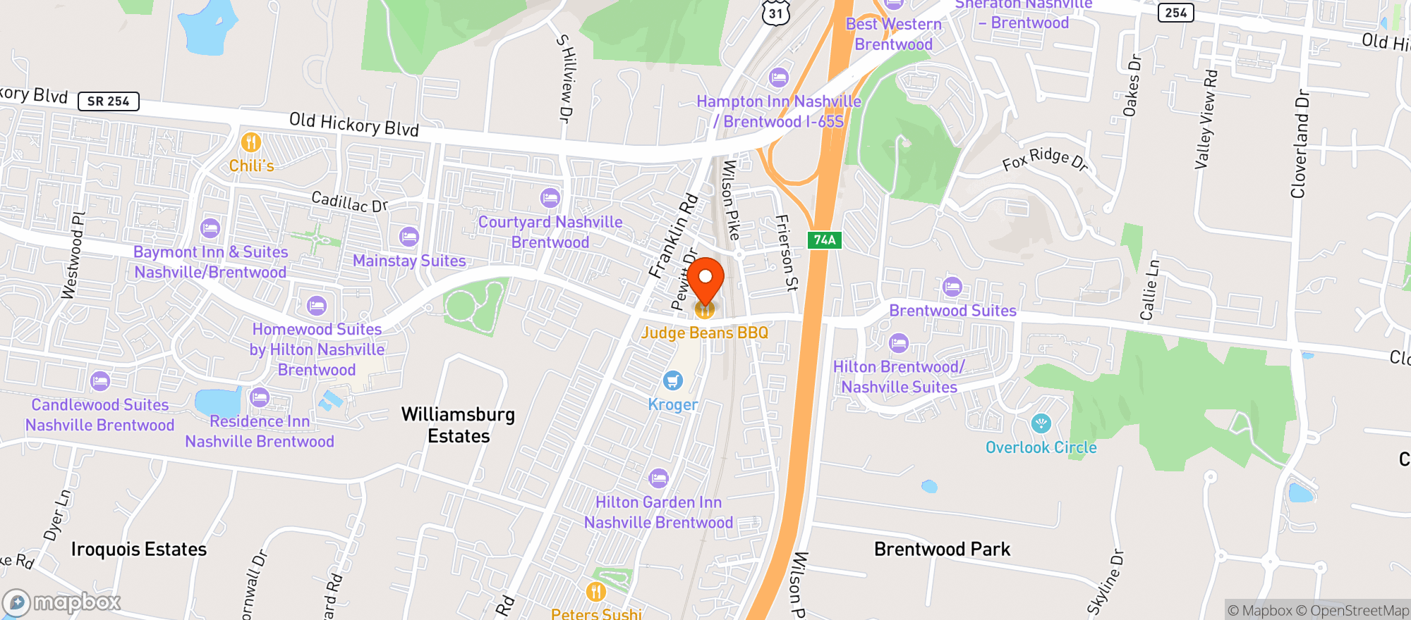 Map showing Judge Bean S Bbq