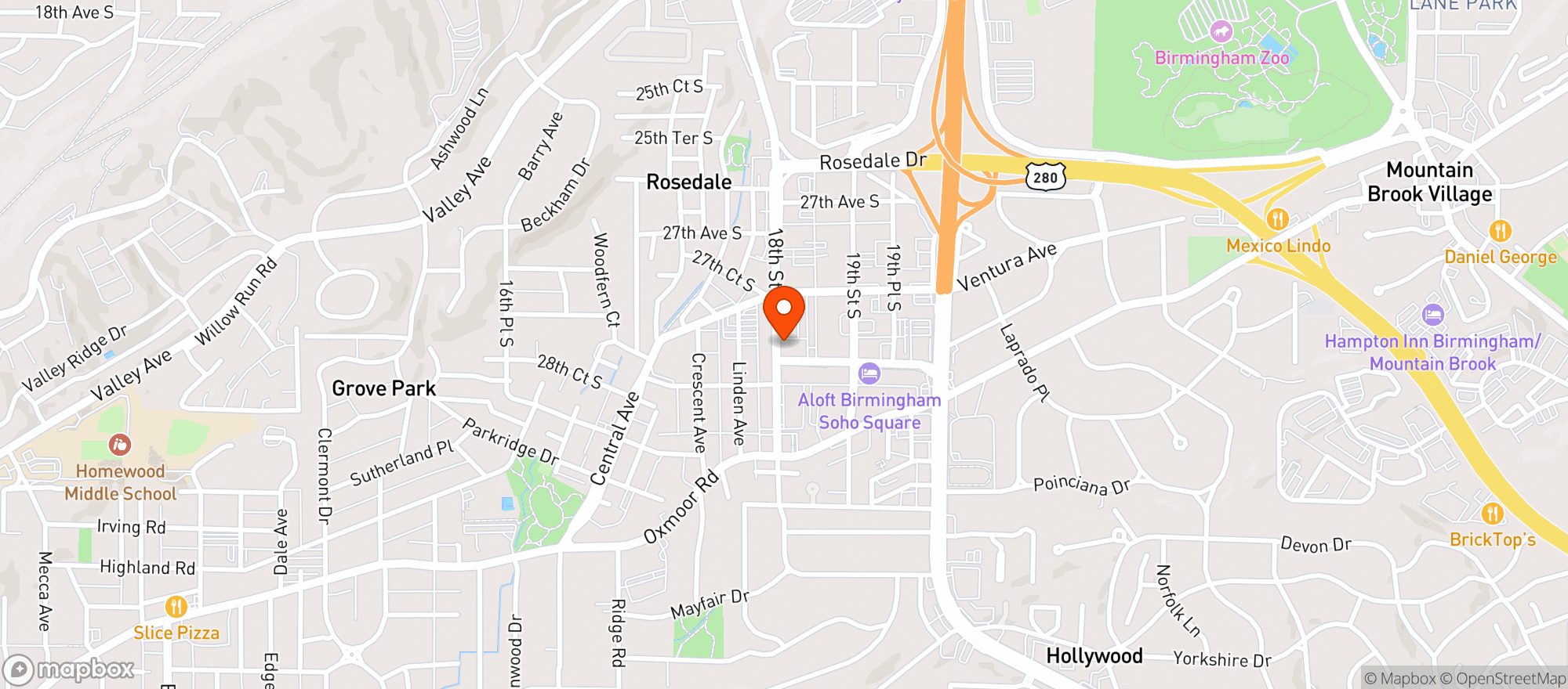 Map showing Oak Hill Bar & Grill