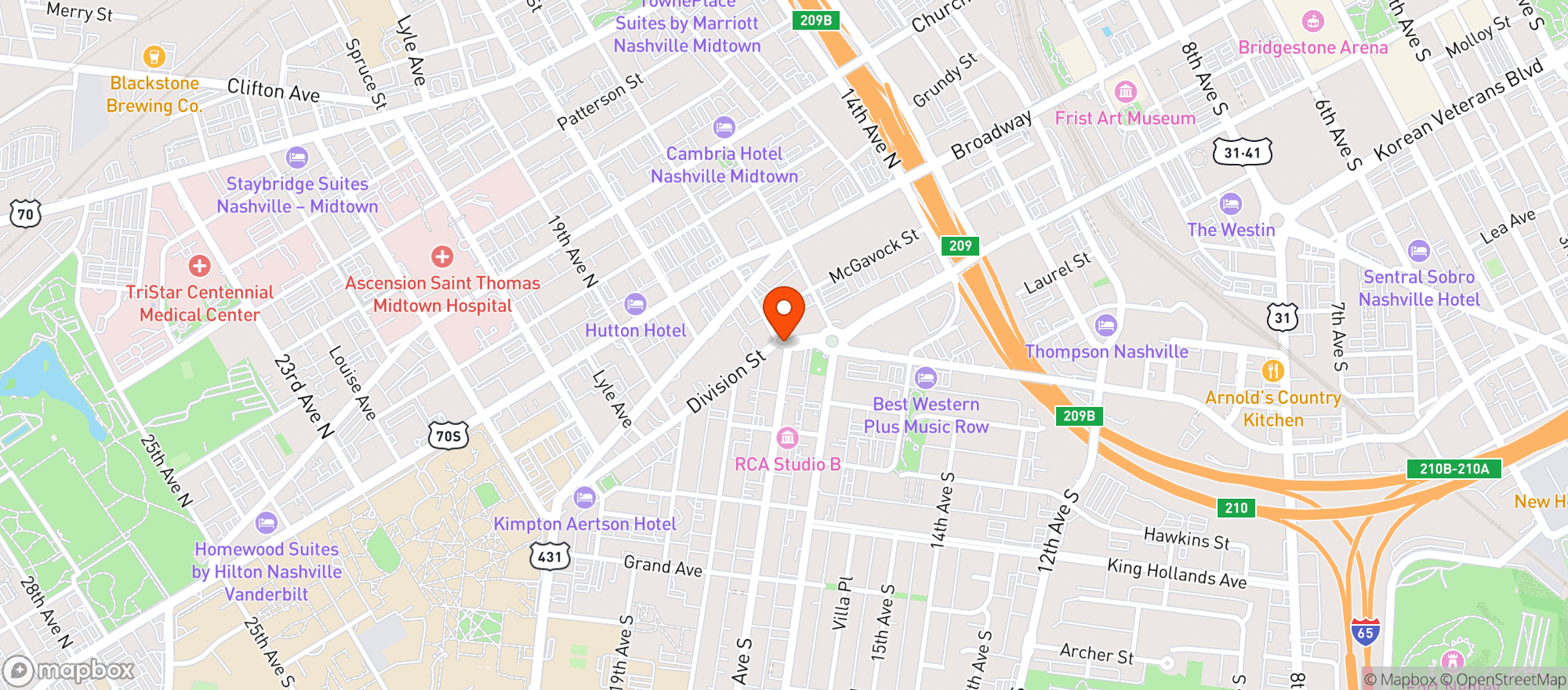 Map showing Virgin Hotels