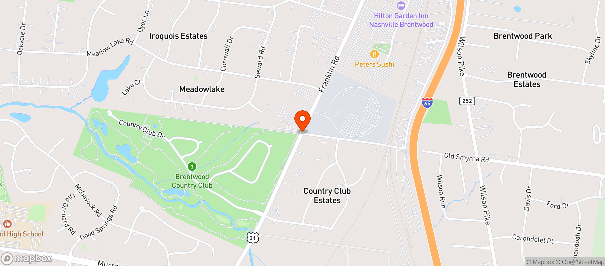 Map showing Brentwood Country Club