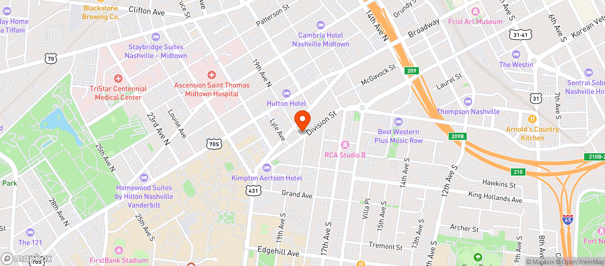 Map showing Red Door Saloon (midtown)