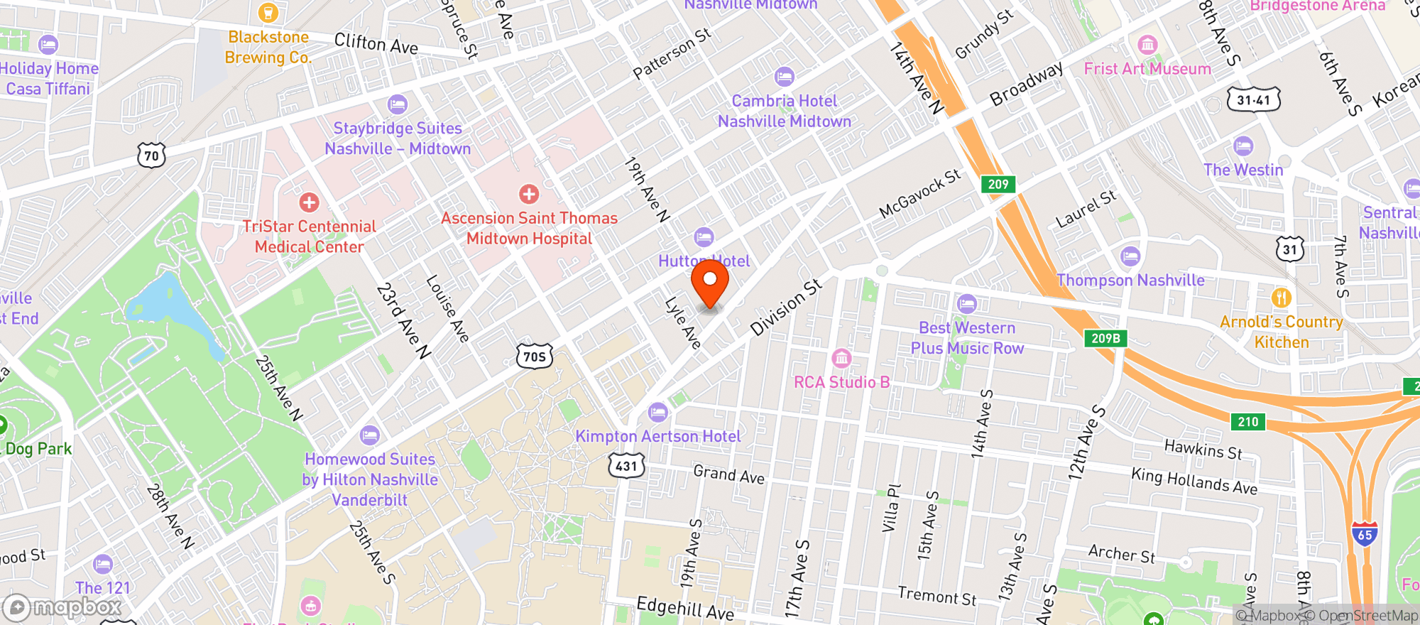 Map showing Broadway Brew Pub & Grub