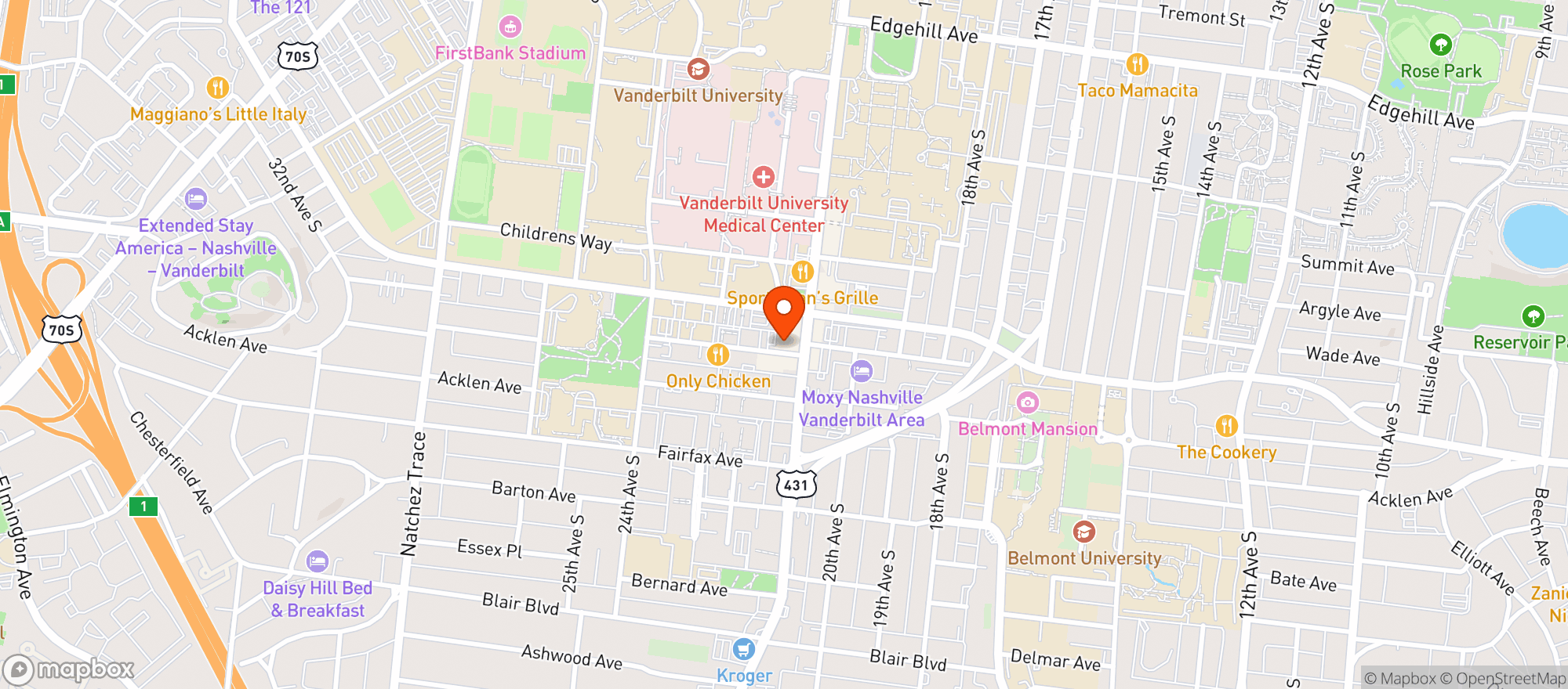 Map showing Belcourt Theatre