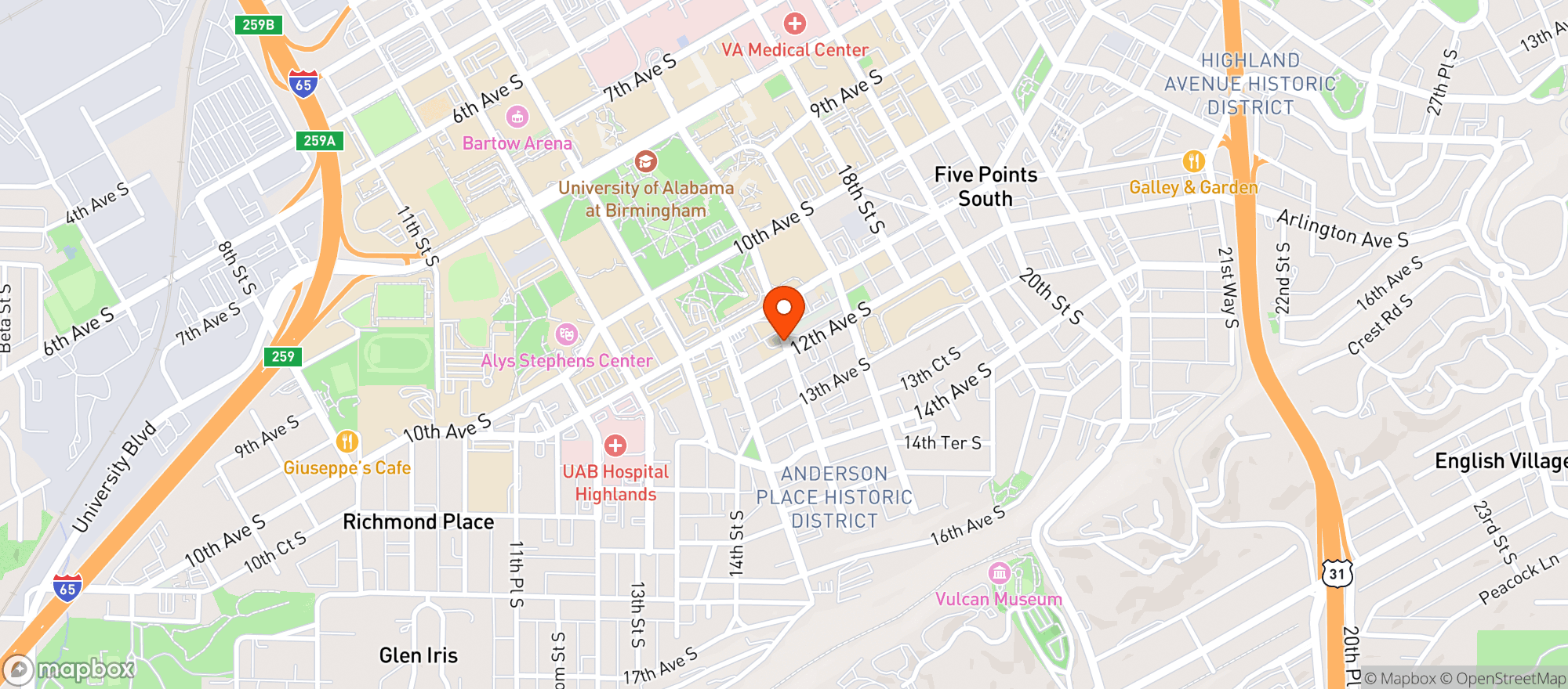 Map showing Gallery Smoke 20th Bham