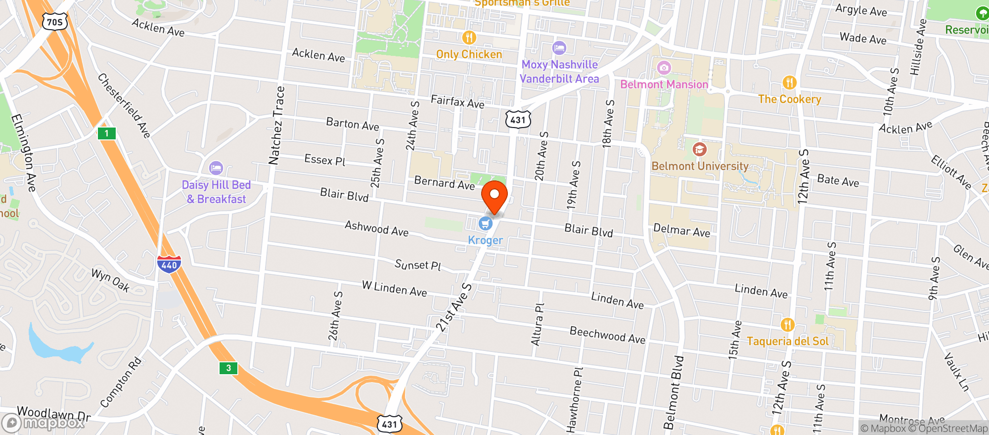 Map showing Nashville (026) - 00567 - Kroger Hillsboro Village Nashville Tn