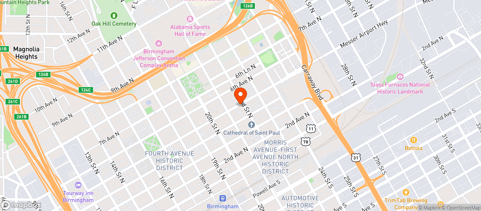 Map showing Harvest Restaurant & Bar