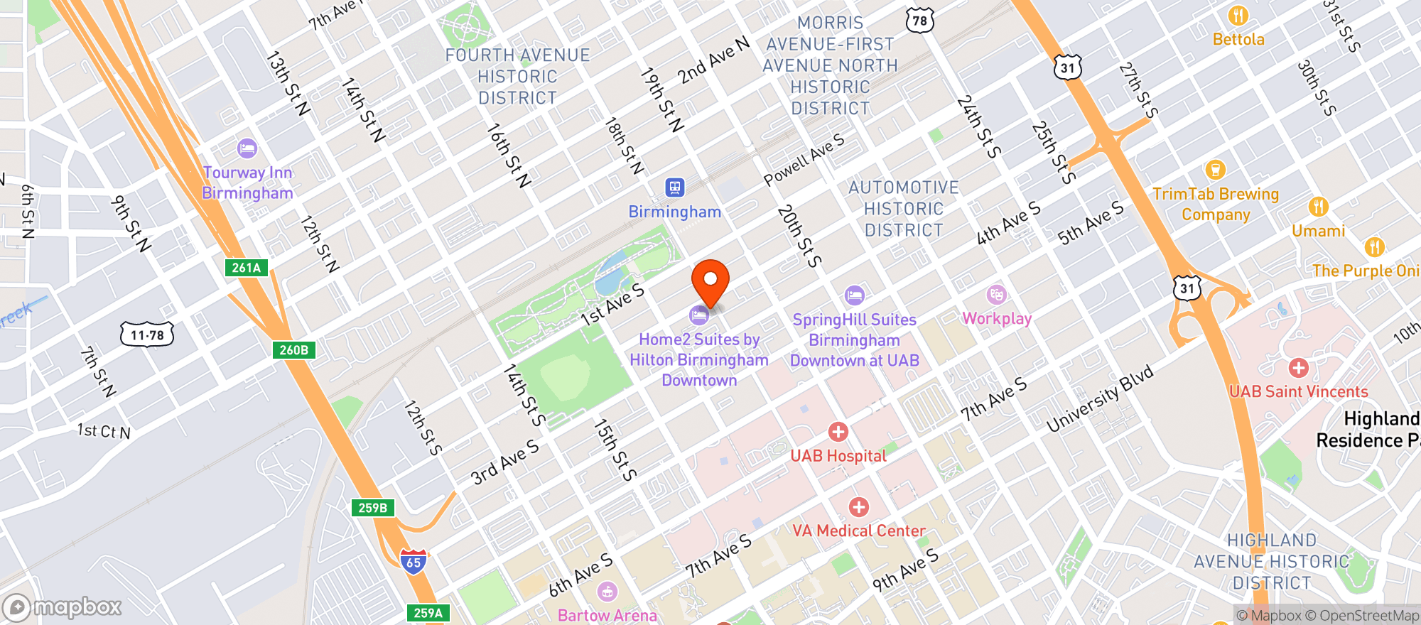 Map showing Hilton Garden Inn #bhmdw