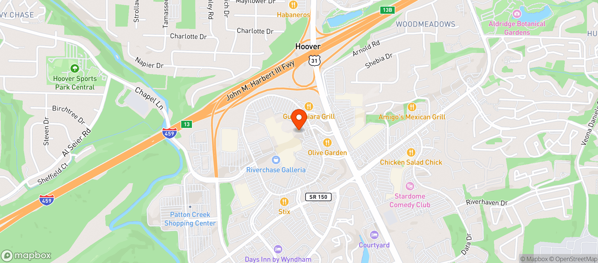 Map showing Hyatt Regency Birmingham - The Wynfrey Hotel