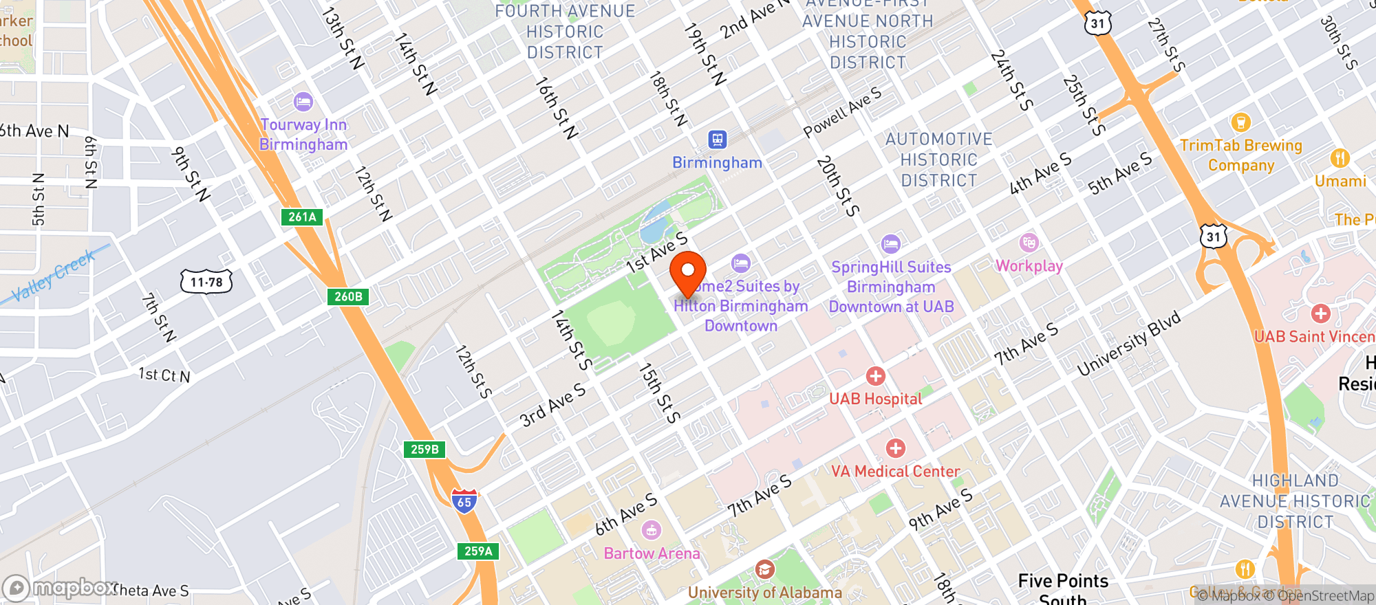 Map showing Red Mountain Theatre