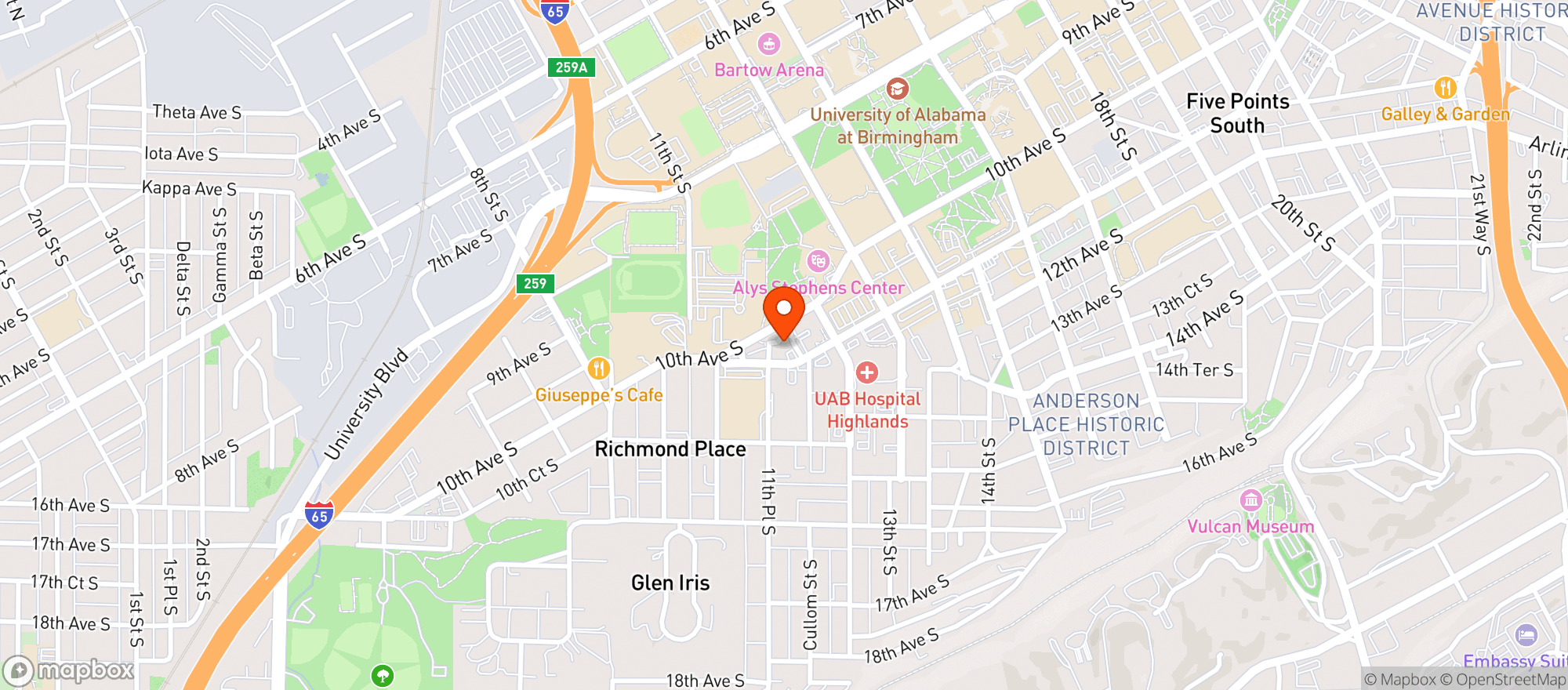 Map showing 11th Ave Package (university Gro)