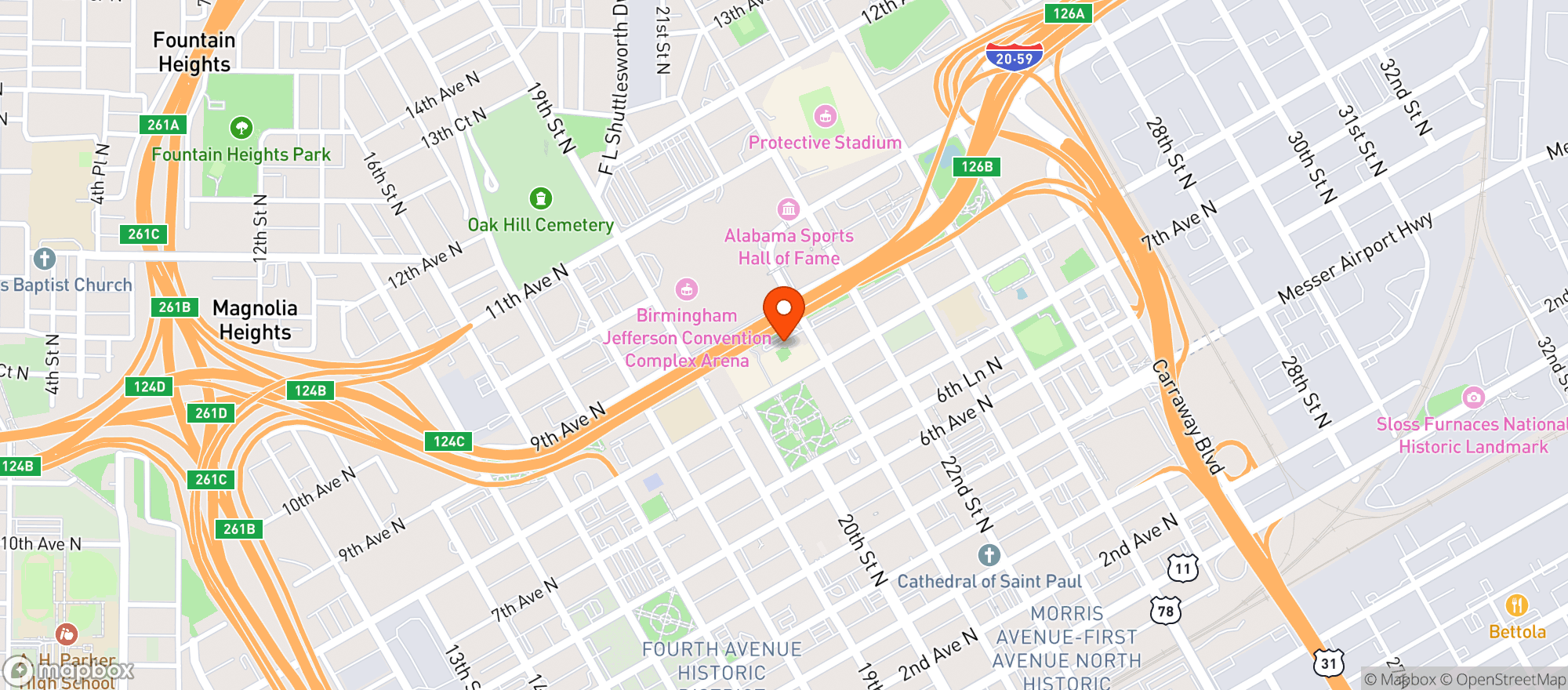 Map showing Birmingham Museum Of Art