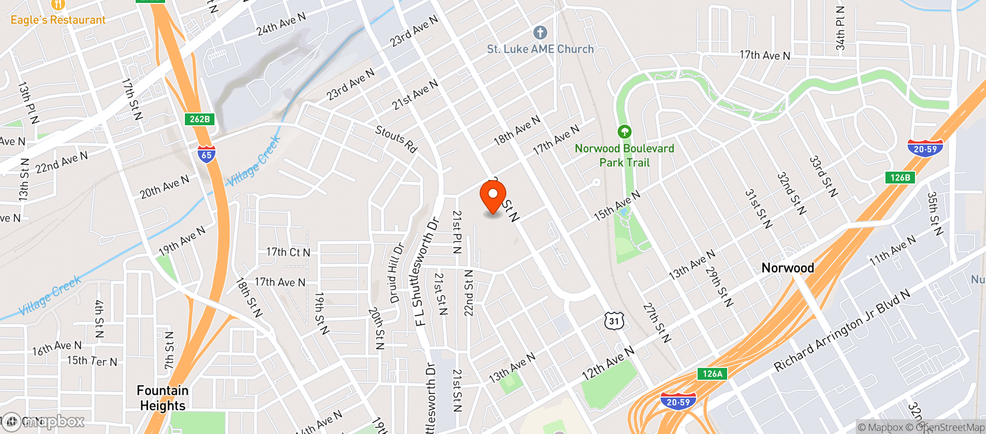 Map showing Coca Cola Amphitheater