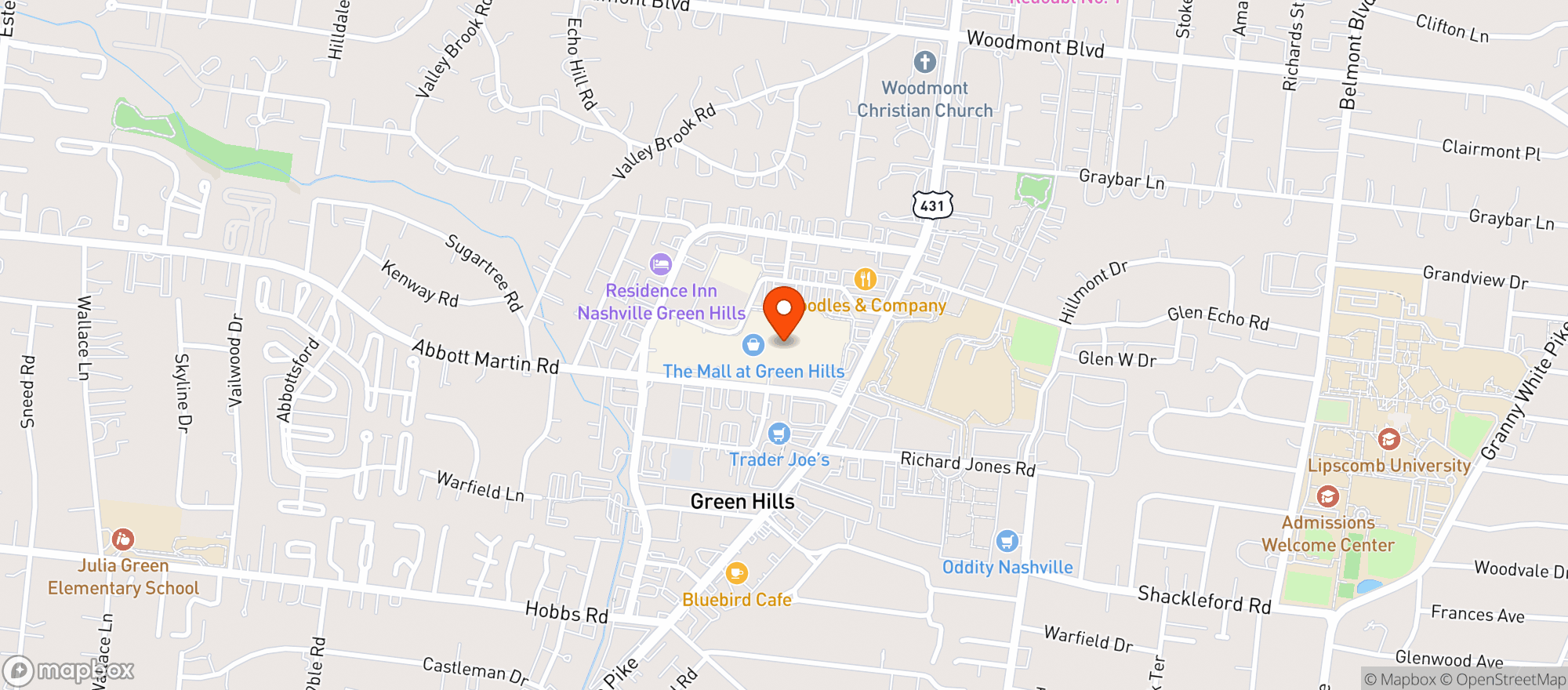 Map showing The Courtyard Restaurant at RH Nashville
