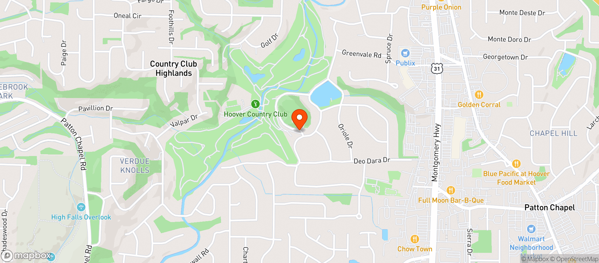 Map showing Riverchase Country Club