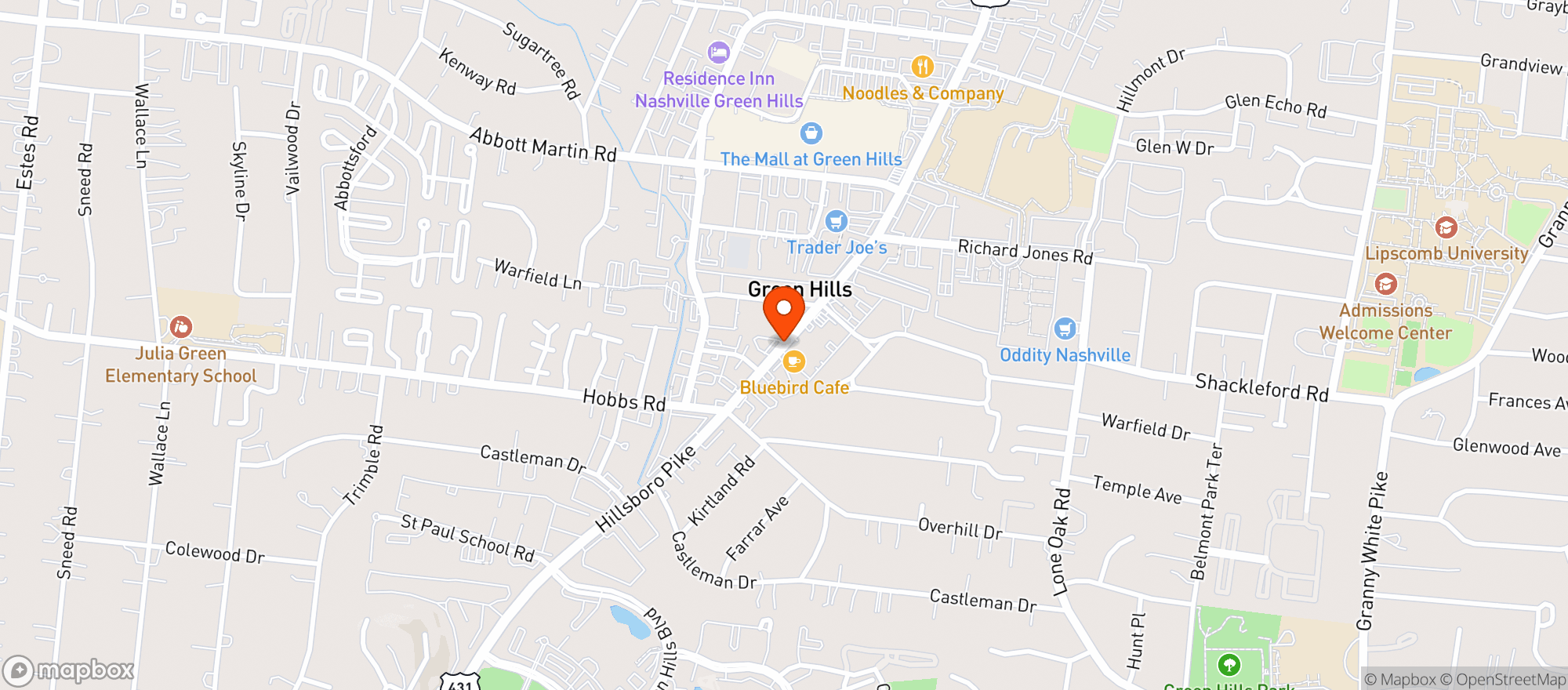 Map showing Blue Bird Cafe