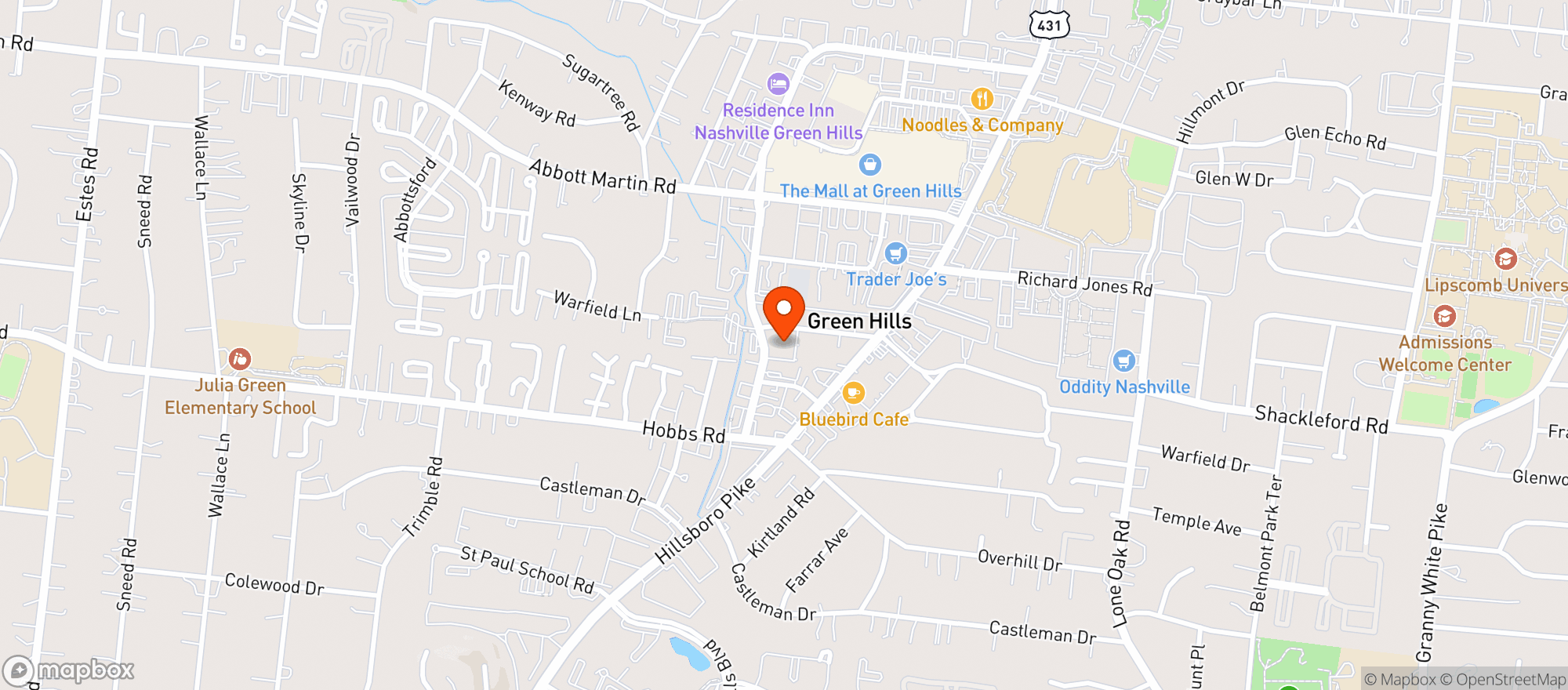 Map showing Whole Foods Green Hills