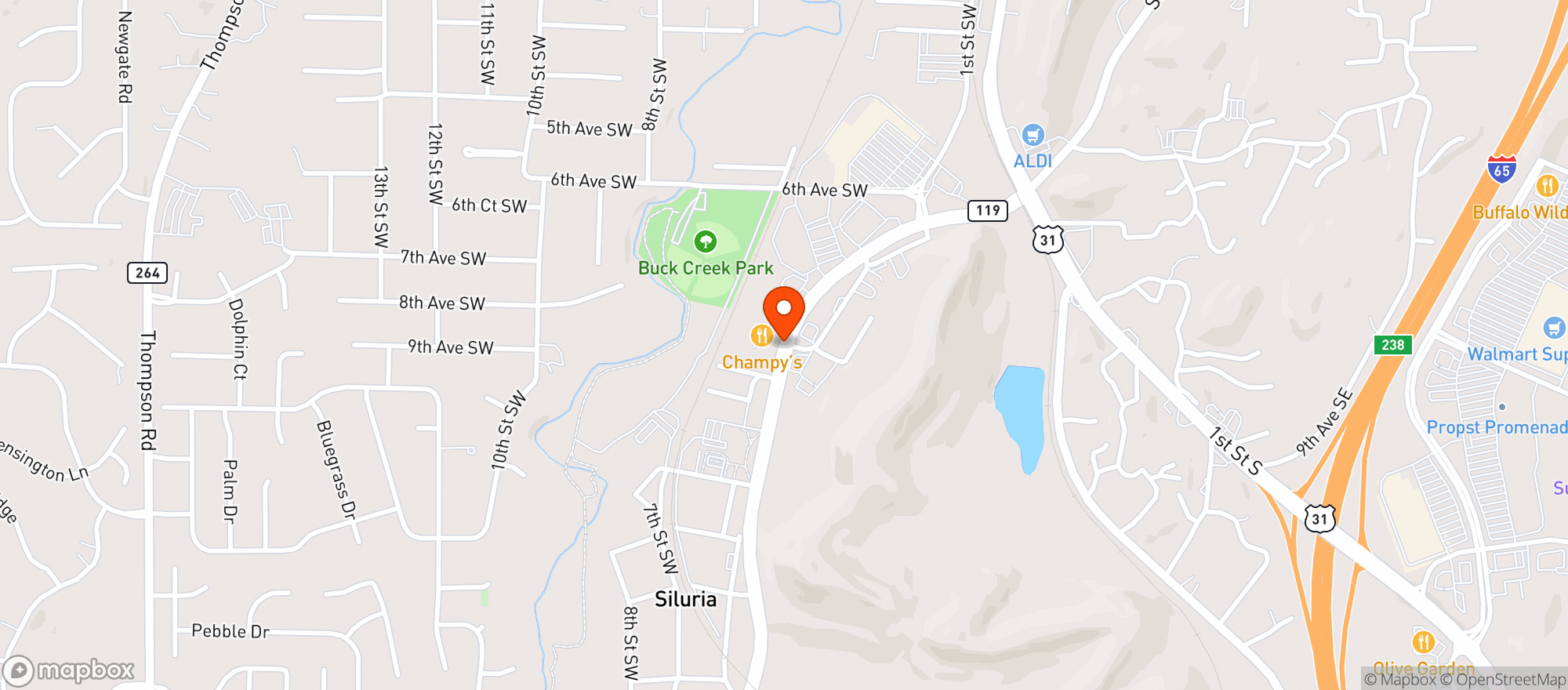 Map showing Champys Famous Fried Chicken
