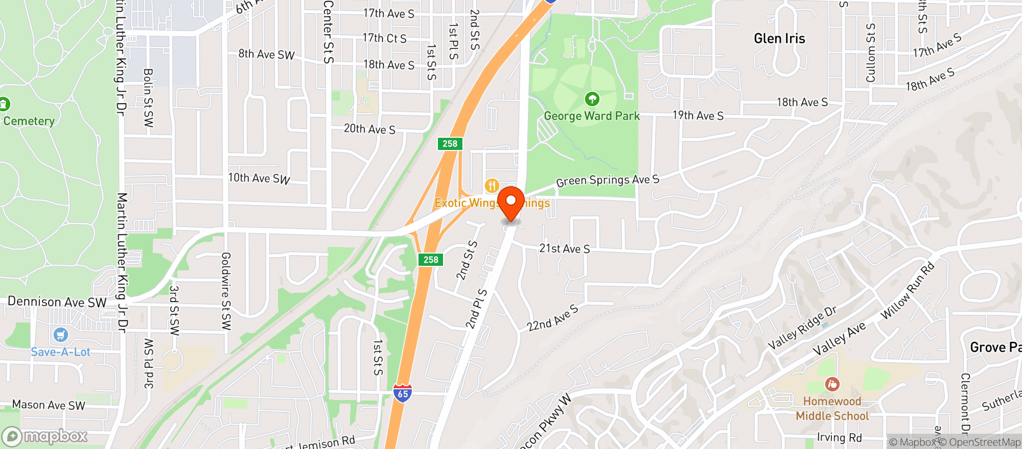 Map showing Green Springs Liquor & Vape