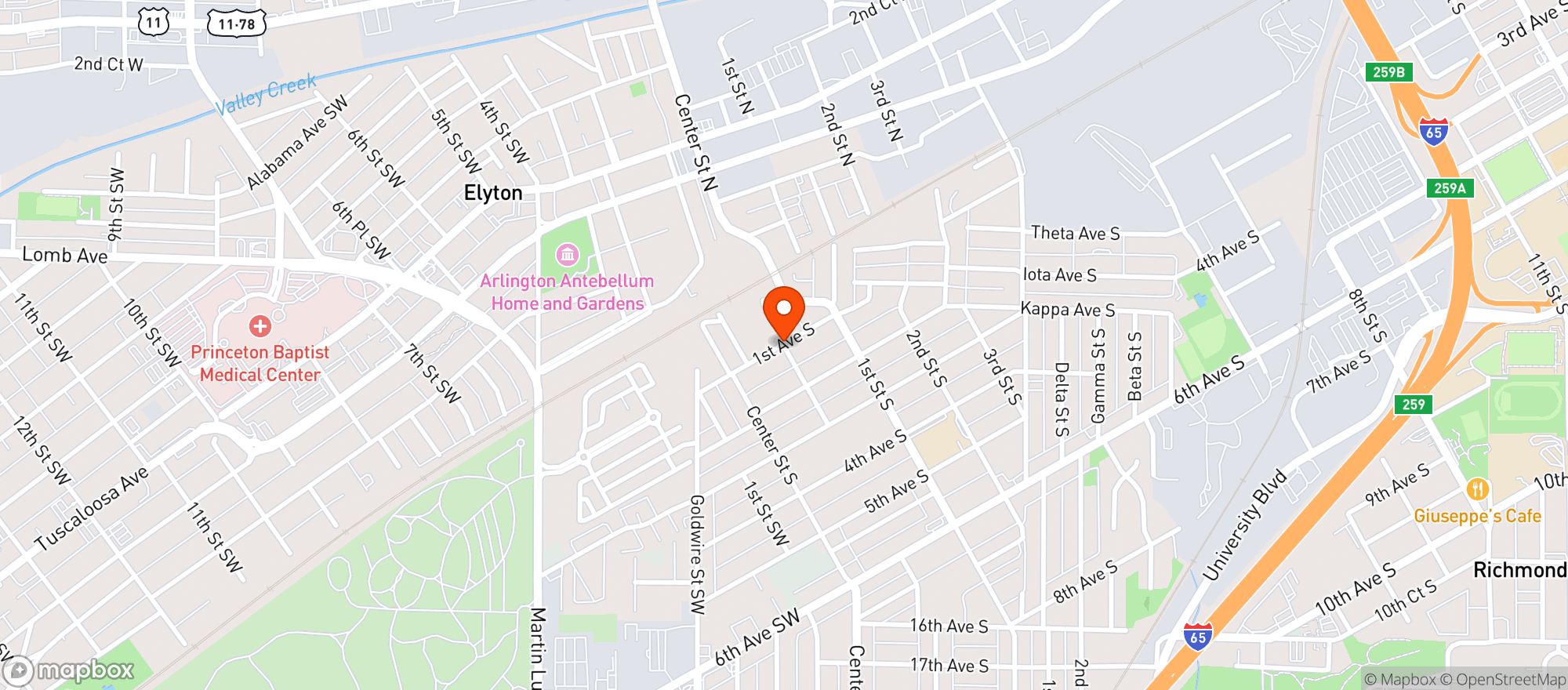 Map showing Tucana Tiki Bar