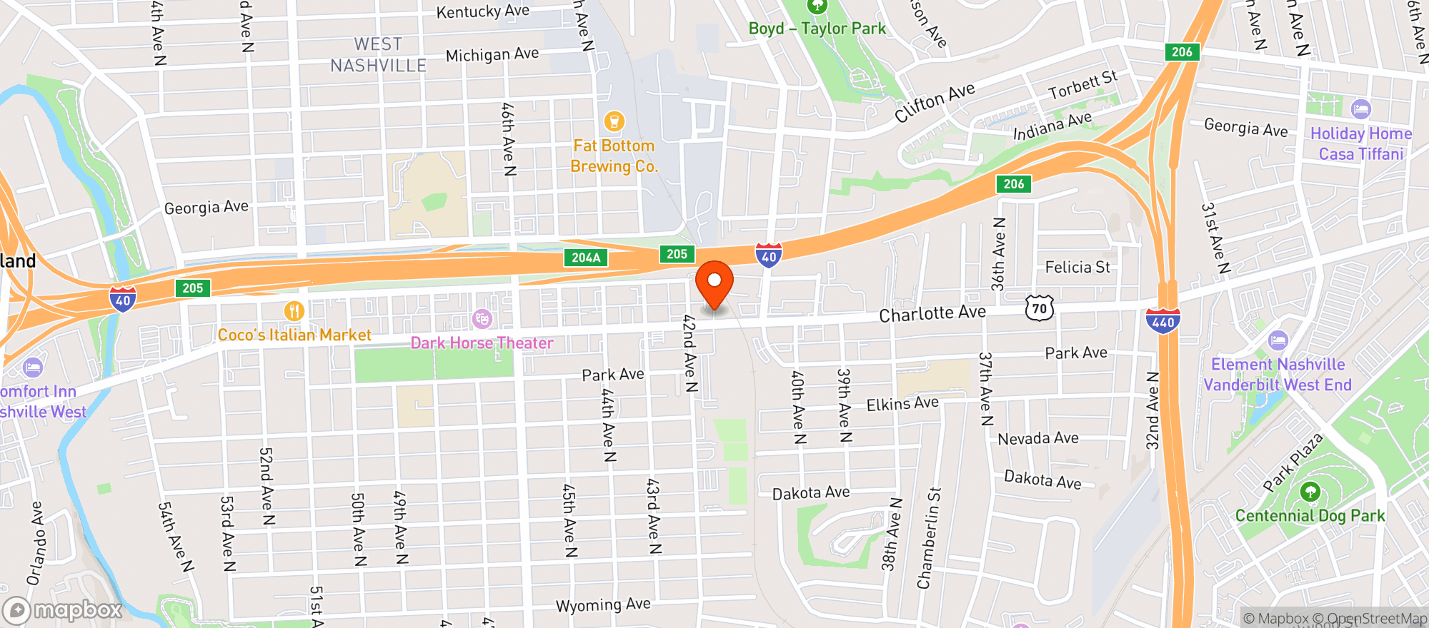 Map showing Five Points Pizza
