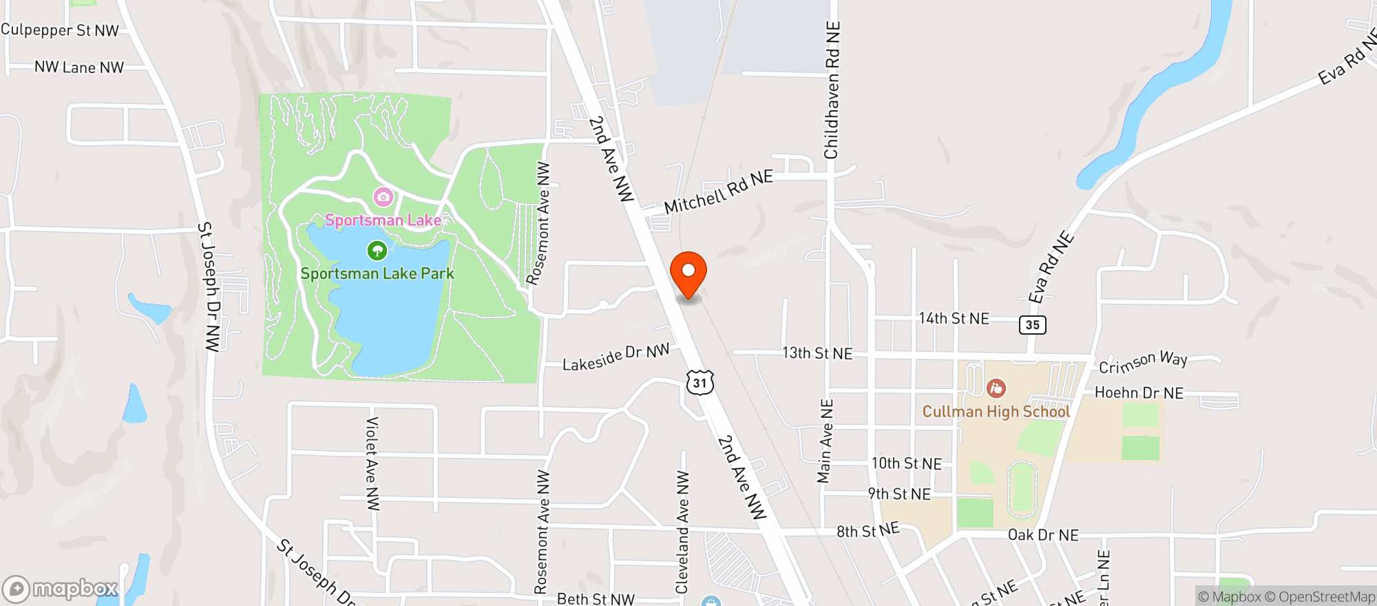 Map showing The Vape Shop Cullman