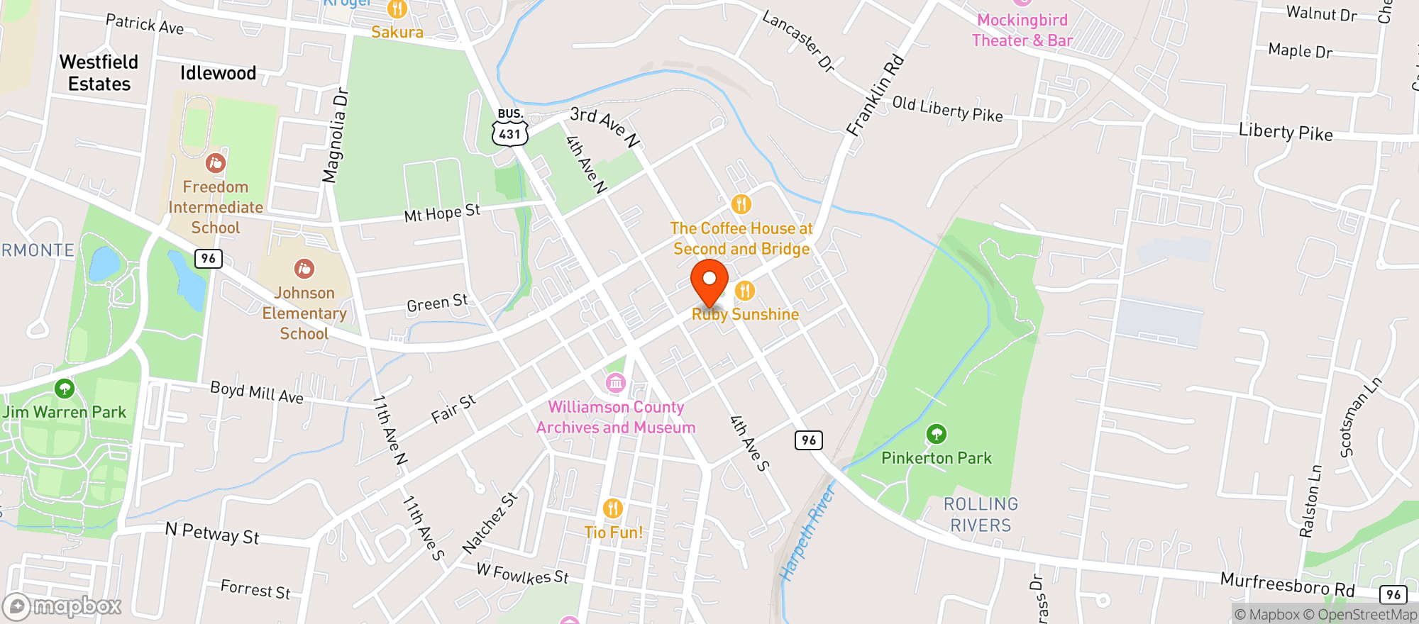 Map showing Mellow Mushroom (Franklin)
