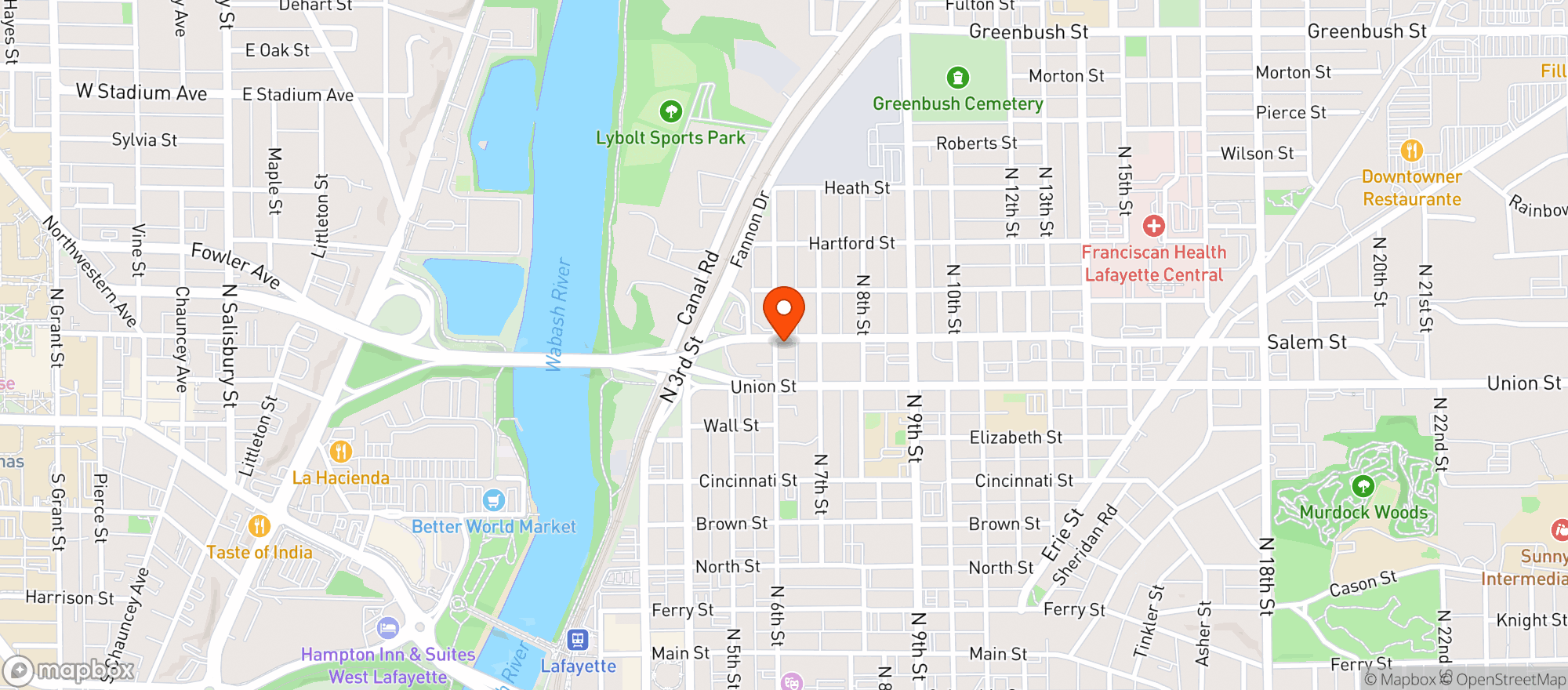 Map showing Sixth St Dive Bar