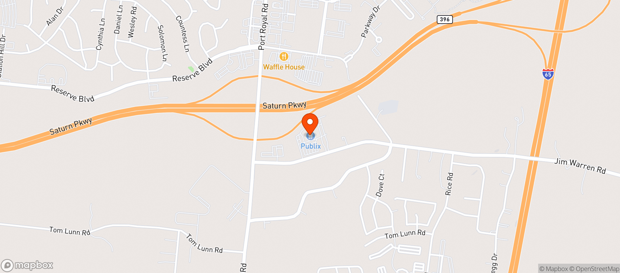 Map showing Publix Super Market #2036