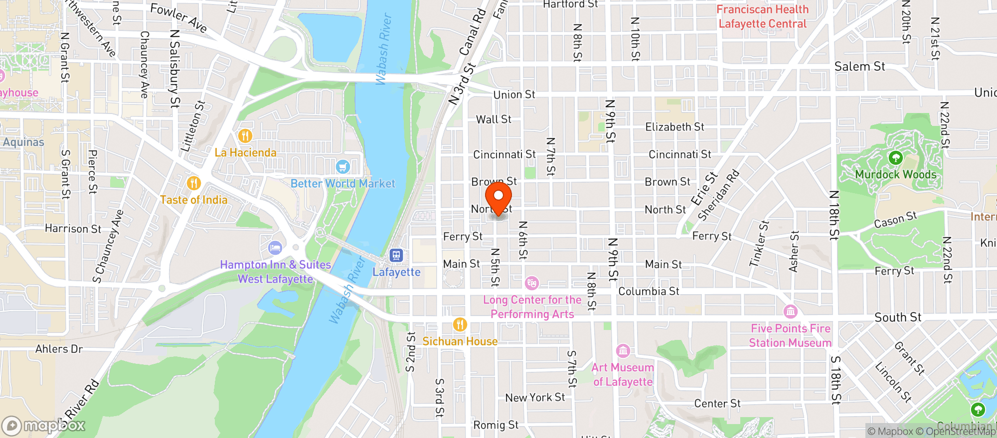 Map showing Lafayette Civic Theatre