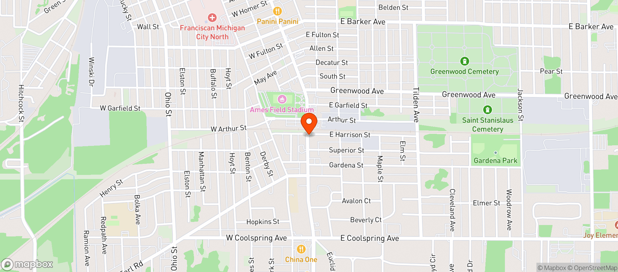 Map showing MICHIGAN CITY LIQUORS