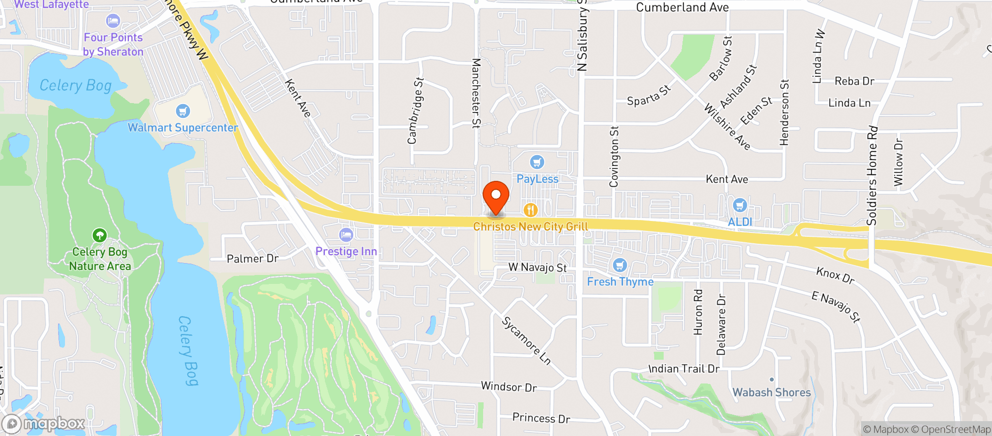 Map showing Central (021) - 00824 - W Lafayette Payless