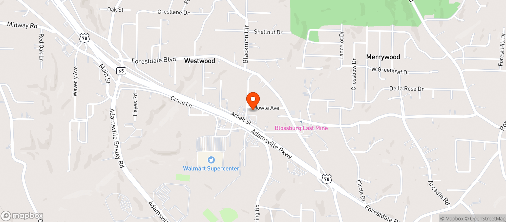 Map showing OG Puff Smoke Shop Adamsville