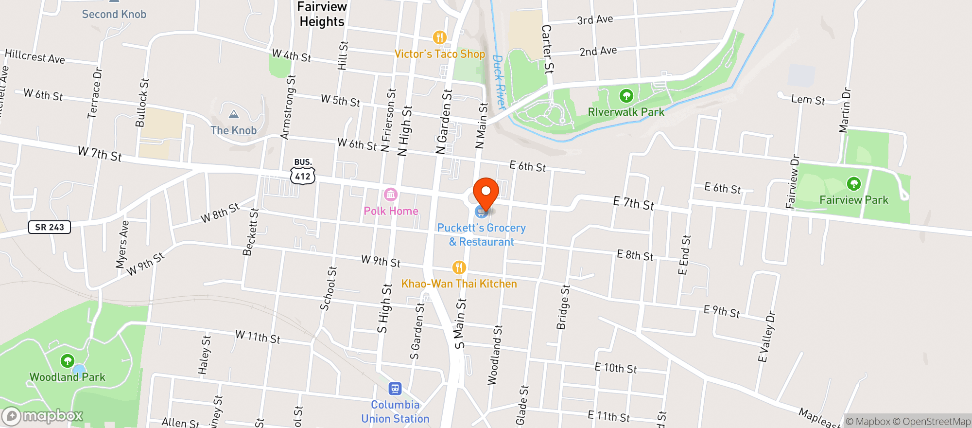 Map showing Pucketts Gro Restaurant