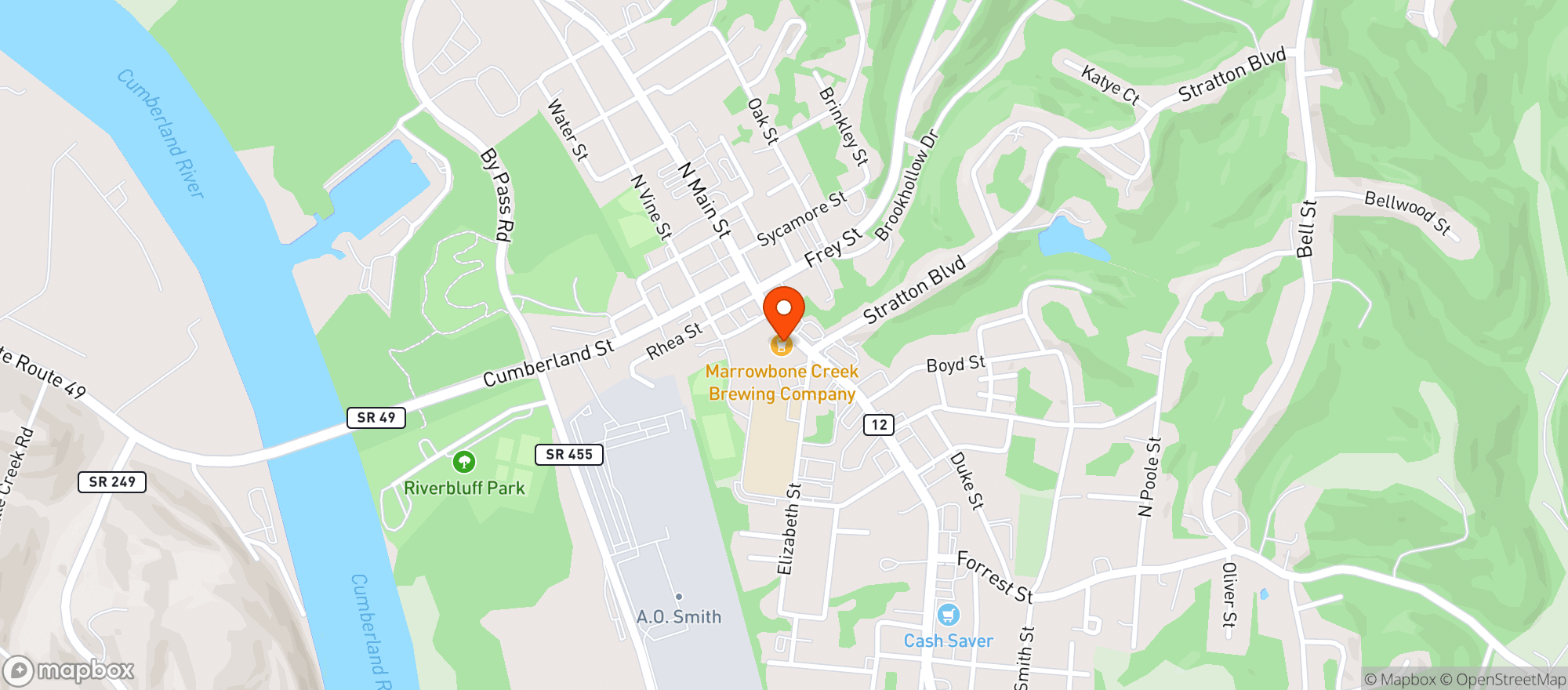 Map showing MARROWBONE CREEK BREWING CO