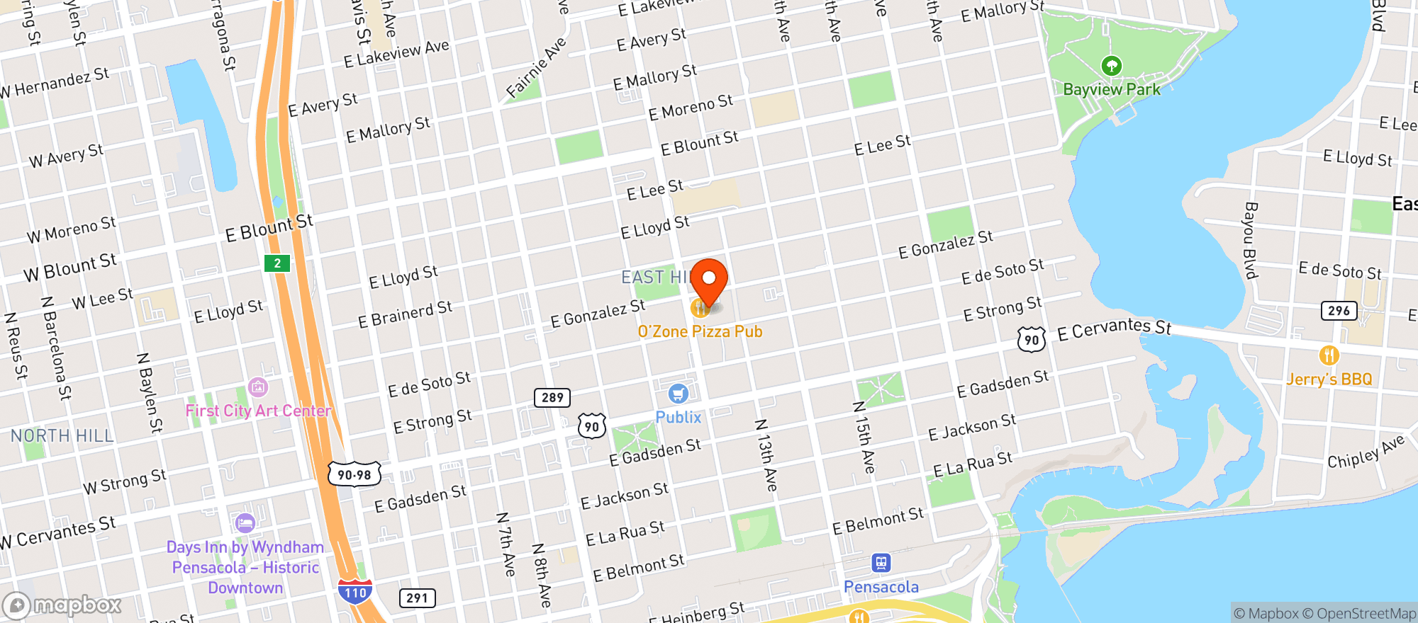 Map showing Ozone Pizza Pub