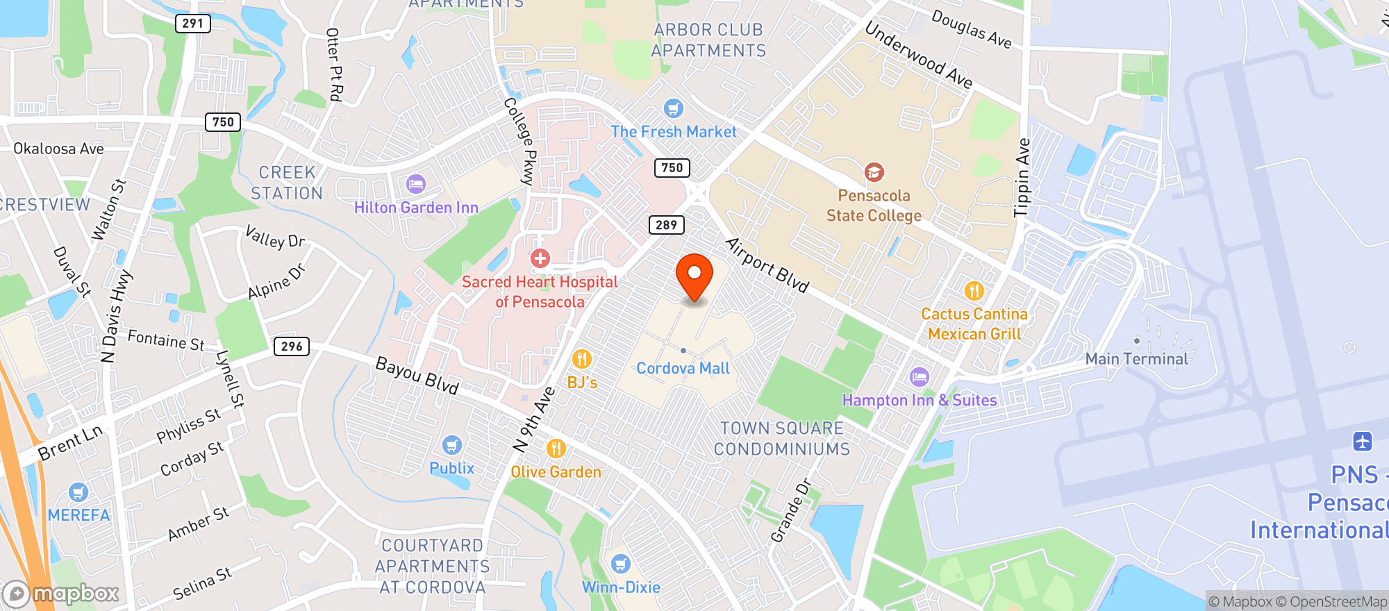 Map showing World Market Pensacola